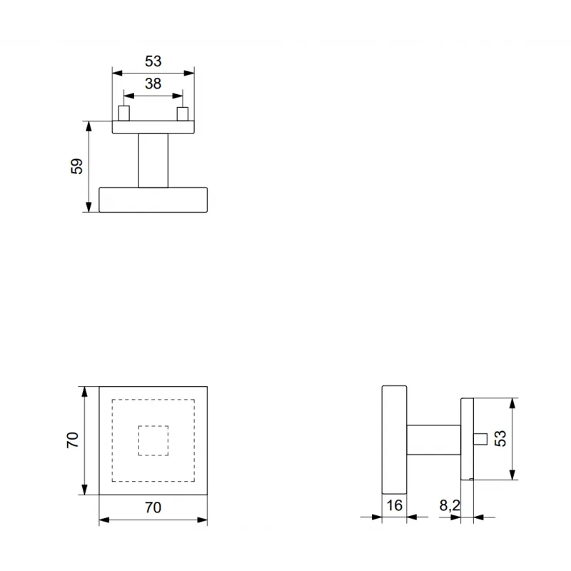 GPF Vierkante voordeurknop 70x70mm op rozet 53x53x8mm
