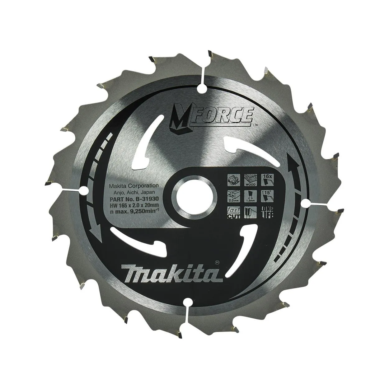 MAKITA CIRKELZAAGBLAD VOOR HOUT | MFORCE | Ø165MM ASGAT 20MM 16T  B31930