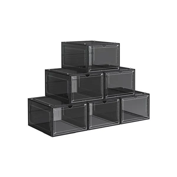 SONGMICS 6 stuks schoenendozen 25,5 x 33 x 17,5 cm zwart, LSP032B06