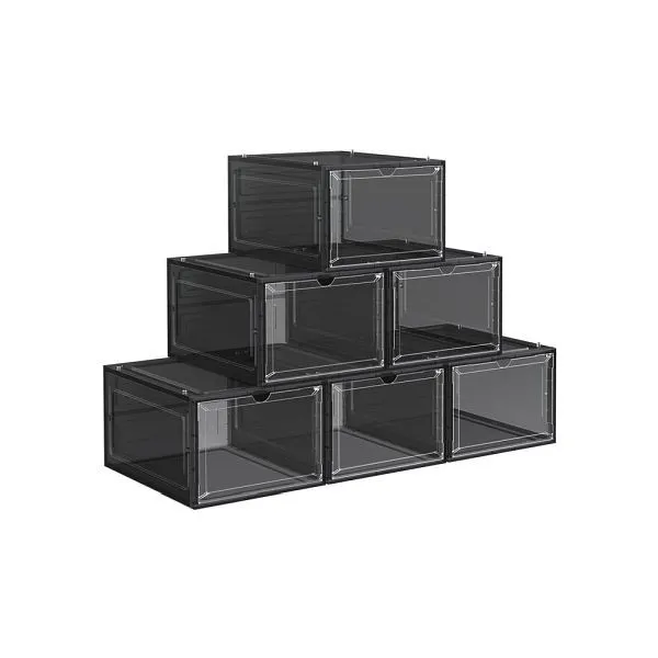 SONGMICS 6 stuks schoenendozen 25,5 x 33 x 17,5 cm zwart, LSP032B06